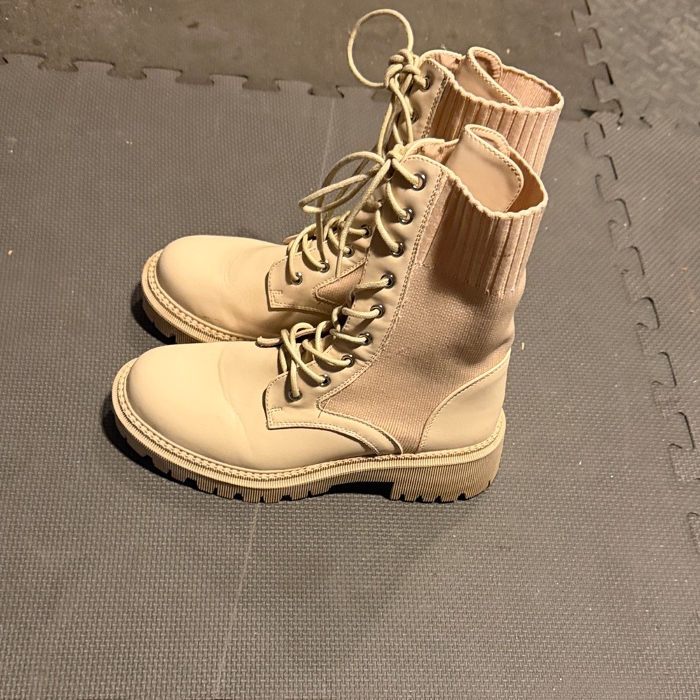 Liliana Cream Lace-Up Combat Boots